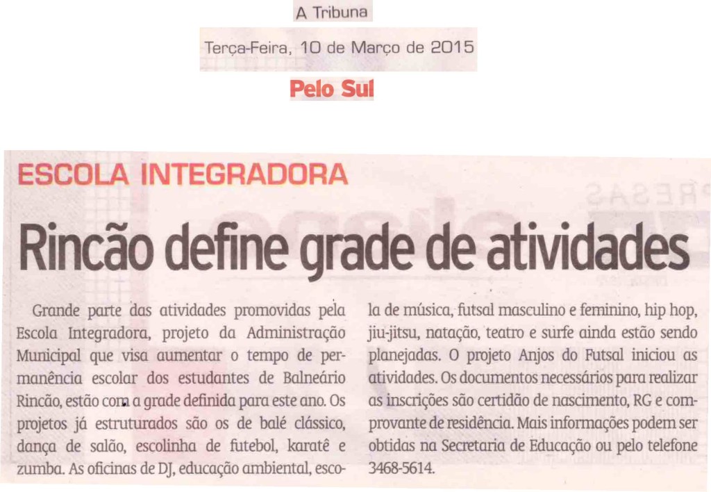 Anjos do Futsal no Jornal A Tribuna - 10/03/2015