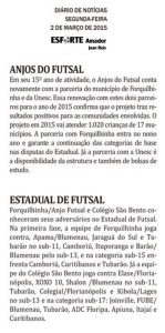 Anjos do Futsal no Jornal Diário de Notícias - Coluna Jean Reis - 02/03/2015