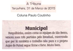 Anjos do Futsal na coluna de Paulo Coutinho no Jornal A Tribuna - 31/03/2015