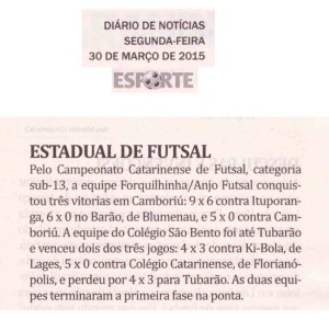 Anjos do Futsal na coluna Jean Reis do Jornal Diário de Notícias - 30/03/2015