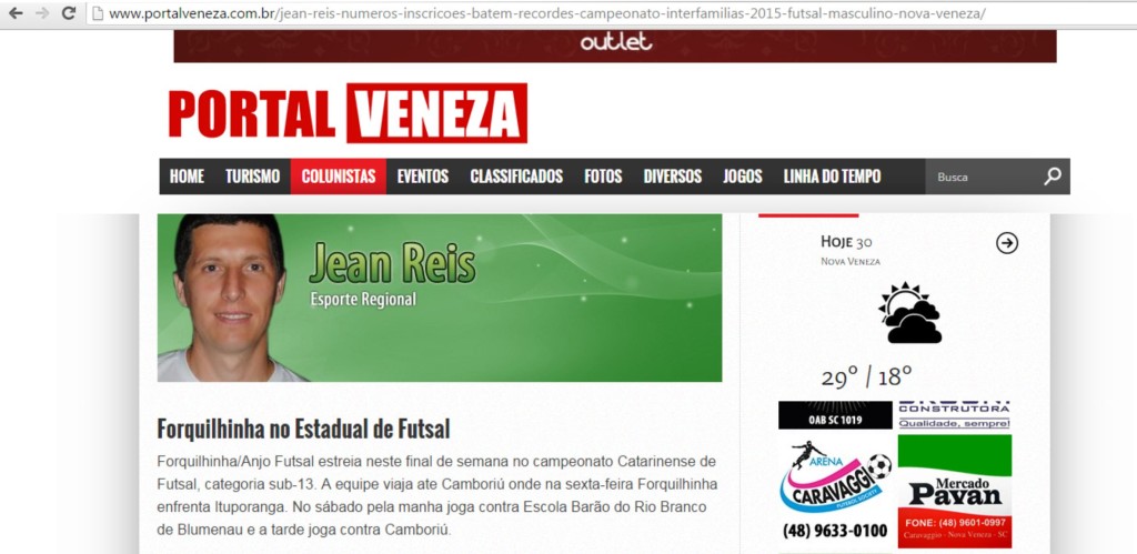 Anjos do Futsal no Portal Veneza - coluna Jean Reis - 27/03/2015