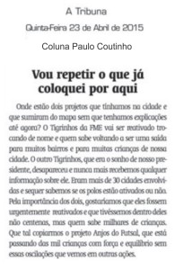 Anjos do Futsal na coluna de Paulo Coutinho no Jornal A Tribuna - 23/04/2015