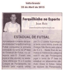 Anjos do Futsal no Jornal Volta Grande - 23/04/2015