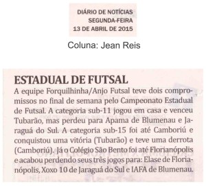 Anjos do Futsal na coluna Jean Reis do Jornal Diário de Notícias - 13/04/2015