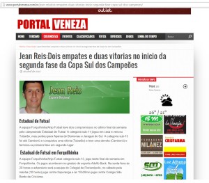 Anjos do Futsal na coluna Jean Reis do Portal Veneza - 18/04/2015