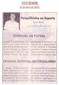 Anjos do Futsal no Jornal Volta Grande - 16/04/2015