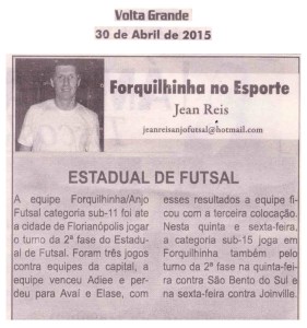 Anjos do Futsal no Jornal Volta Grande - 30/04/2015