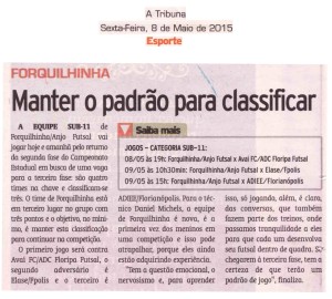 Anjos do Futsal no Jornal A Tribuna - 05/05/2015