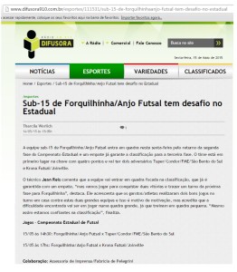 Anjos do Futsal no portal da Rádio Difusora - 14/05/2015