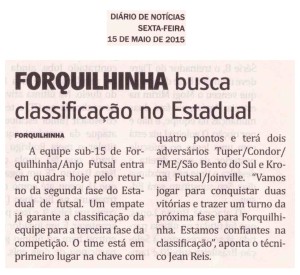 Anjos do Futsal no Jornal Diário de Notícias - 15/05/2015