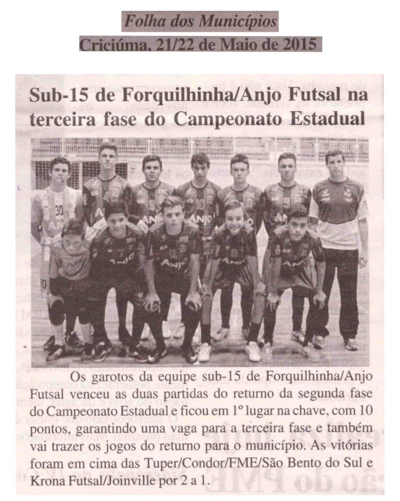 Anjos do Futsal no Jornal Folha dos Municípios - 21/05/2015