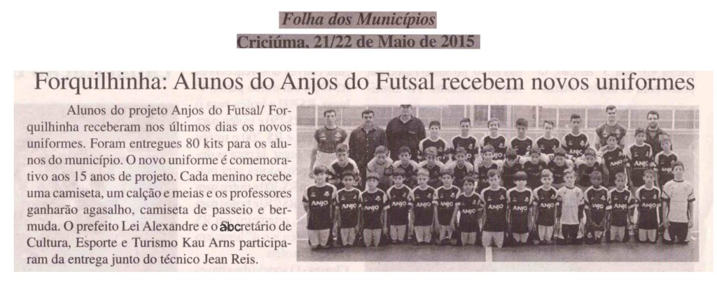 Anjos do Futsal no Jornal Folha dos Municípios - 21/05/2015
