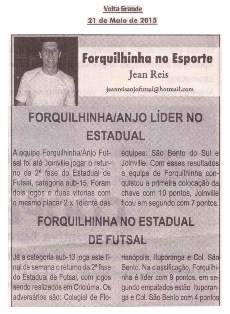 Anjos do Futsal no Jornal Volta Grande - 21/05/2015