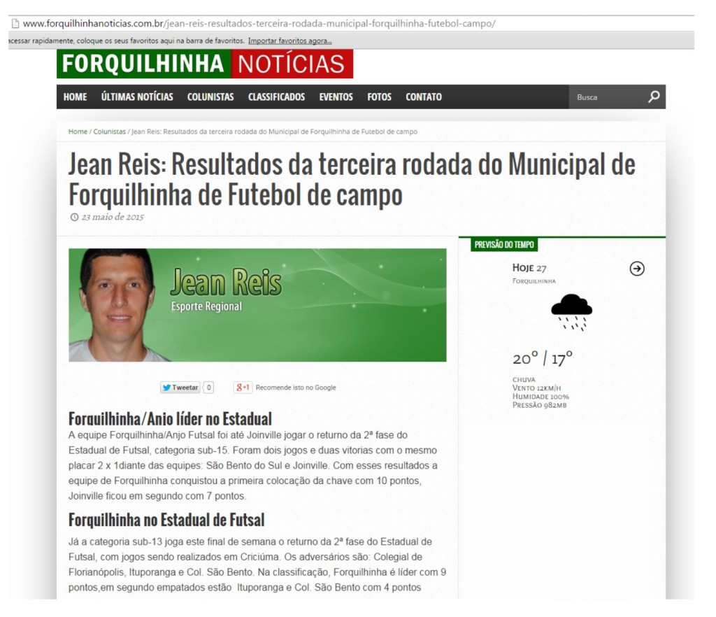 Anjos do Futsal no portal Forquilhinha - 23/05/2015