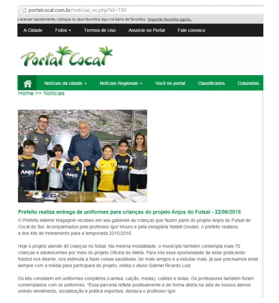 Anjos do Futsal no Portal Cocal - 09/06/2015