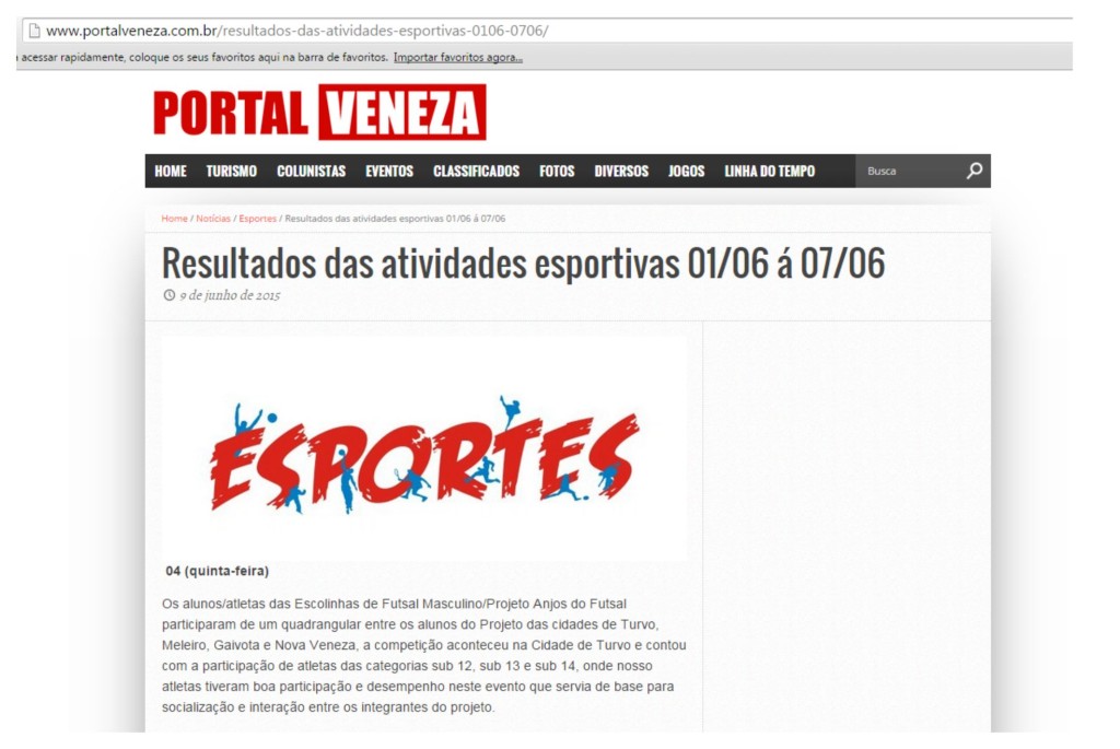 Anjos do Futsal no Portal Veneza – 09/06/2015
