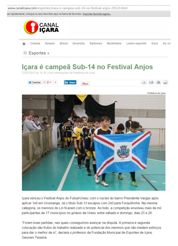 Anjos do Futsal no Canal Içara - 27/072015