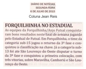 Anjos do Futsal no Jornal Diário de Notícias - 06/07/2015