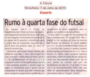 Anjos do Futsal no Jornal A Tribuna - 07/07/2015