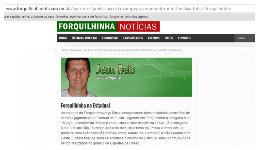 Anjos do Futsal no Portal Forquilhinha Notícias - 10/07/2015