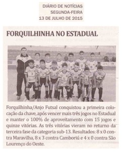 Anjos do Futsal no Jornal Diário de Notícias - 13/07/2015