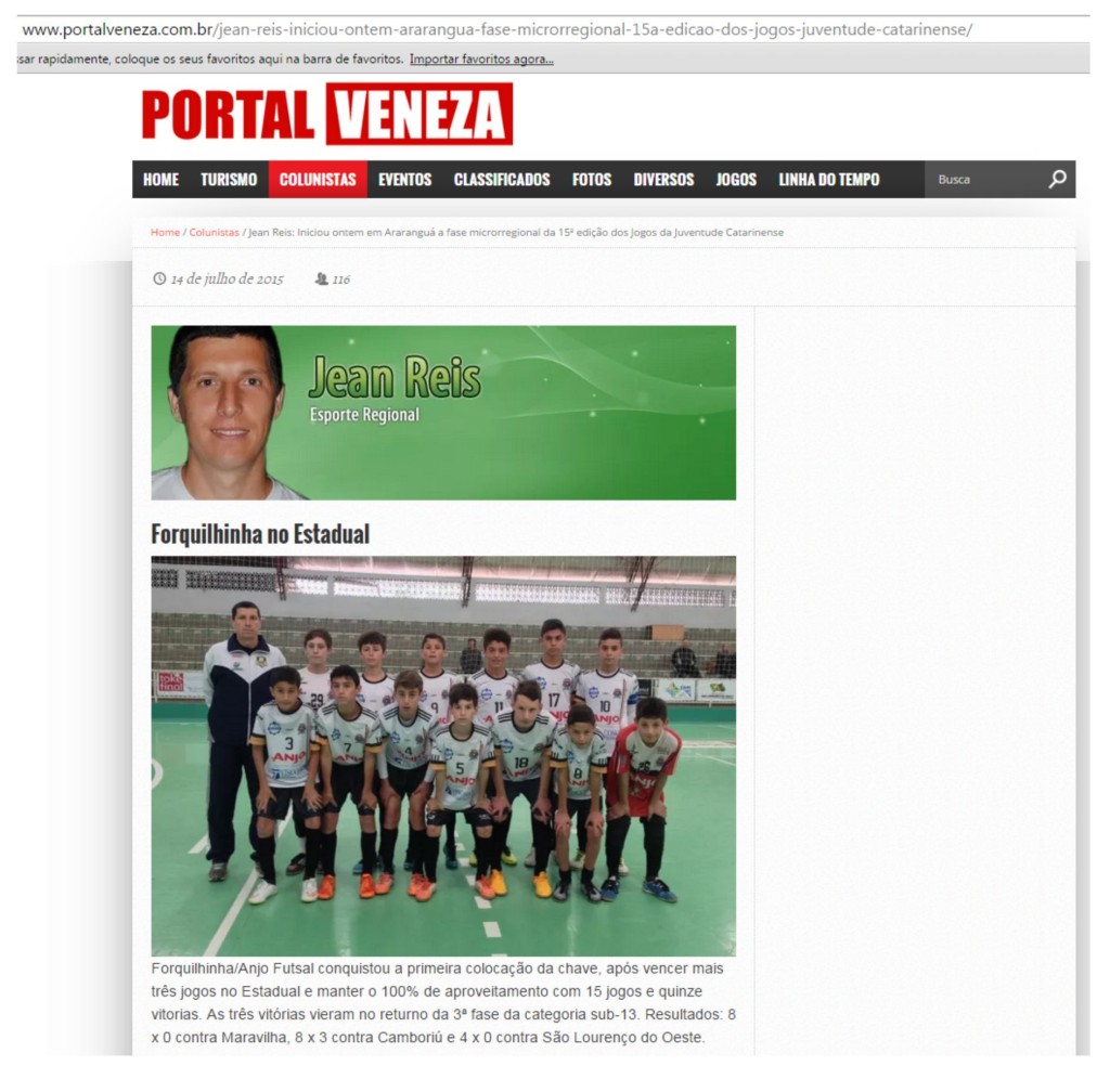 Anjos do Futsal no Portal Veneza - 14/07/2015