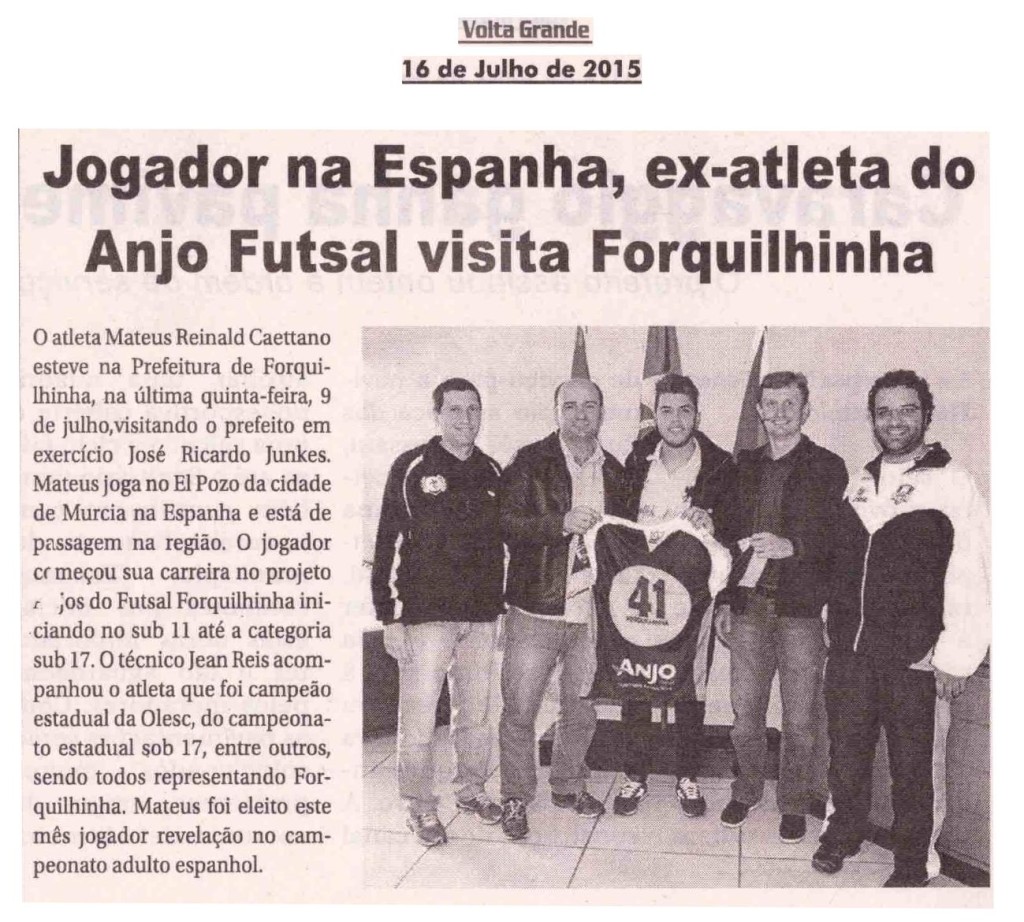 Anjos do Futsal no Jornal Volta Grande - 16/07/2015