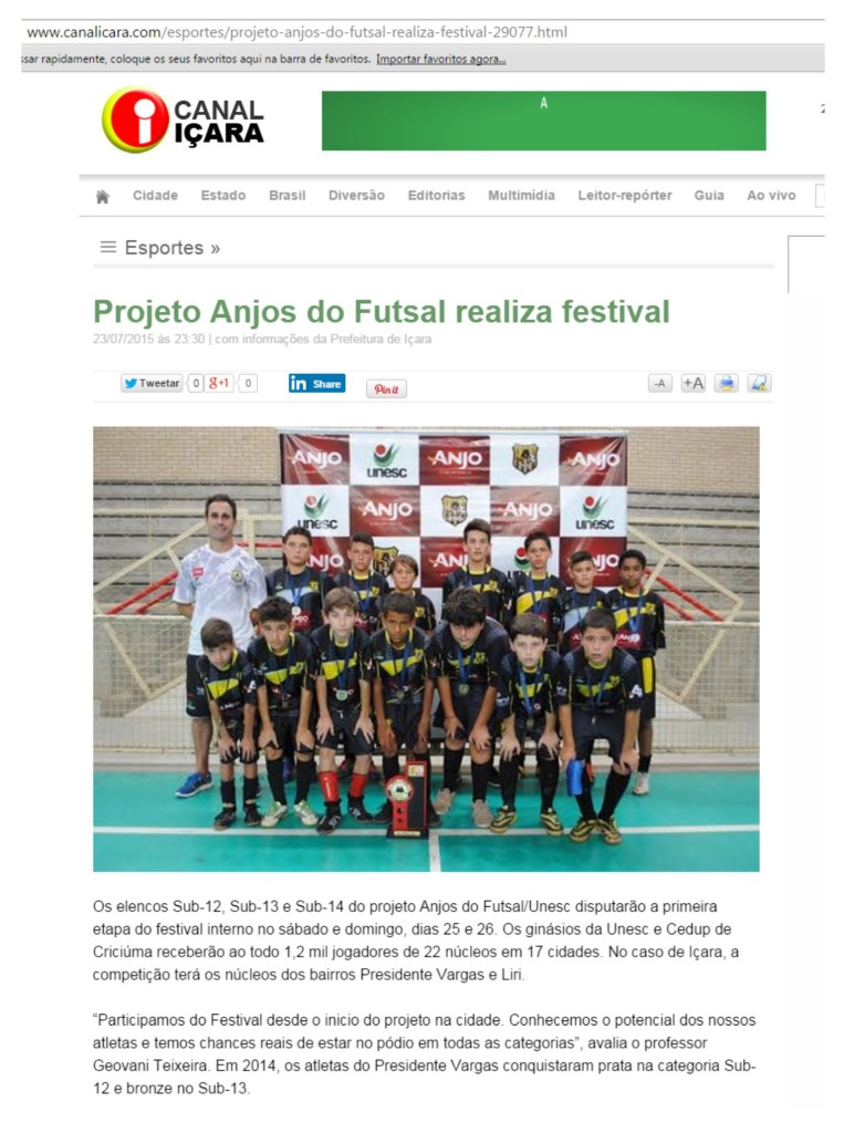 Anjos do Futsal no Cana Içara - 23/07/2015