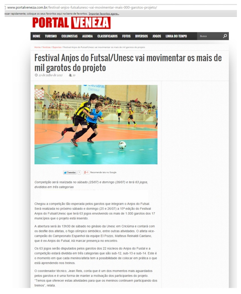 Anjos do Futsal no Portal Veneza - 23/07/2015