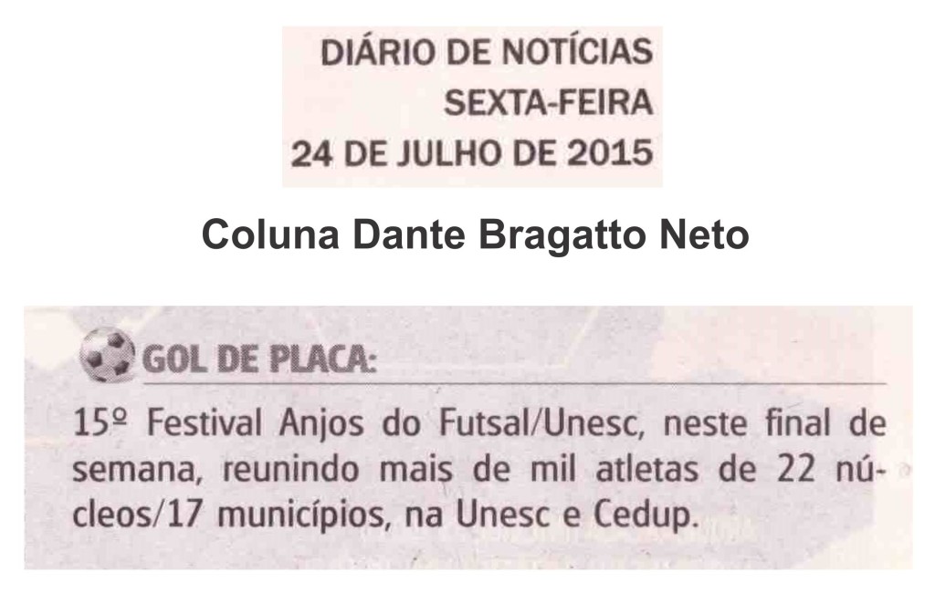 Anjos do Futsal no Jornal Diário de Notícias – 24/07/2015
