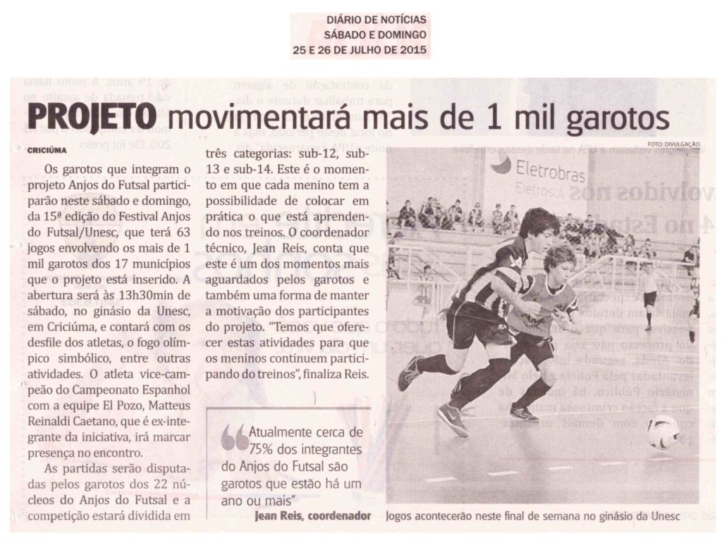 Anjos do Futsal no Jornal Diário de Notícias – 25/07/2015