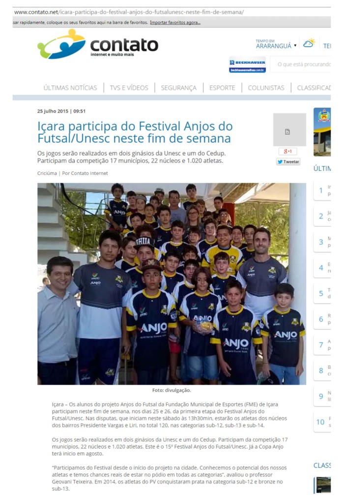 Anjos do Futsal no Portal Contato – 25/07/2015