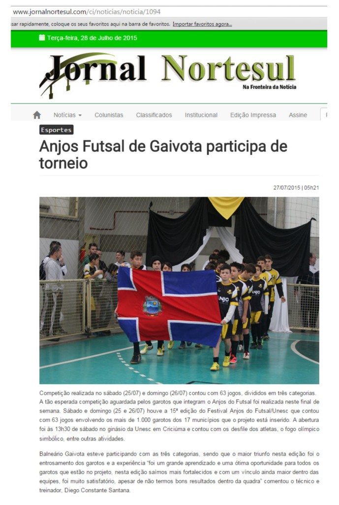 Anjos do Futsal no Portal Jornal Norte e Sul – 27/07/2015
