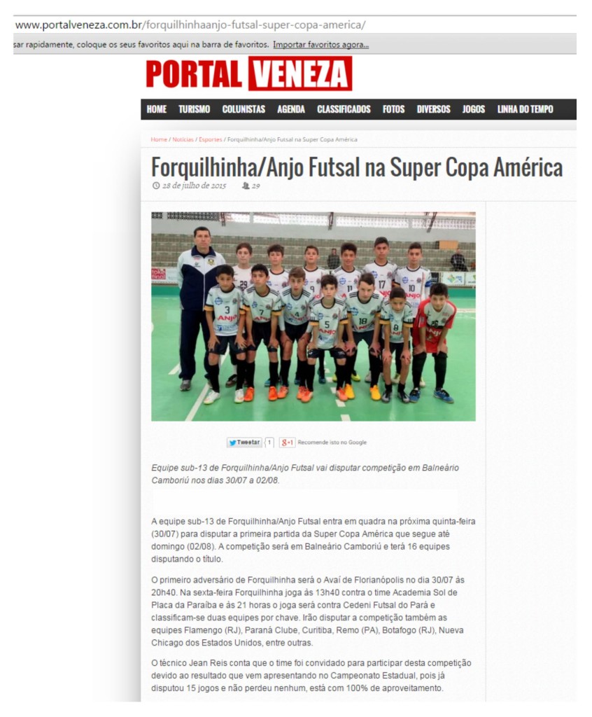 Anjos do Futsal no Portal Veneza – 28/07/2015