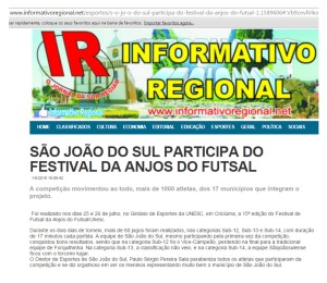 Anjos do Futsal no Informativo Regional - 01/08/2015