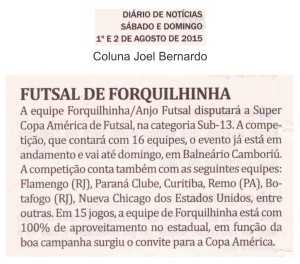 Anjos do Futsal no Jornal Diário de Notícias - 01/08/2015