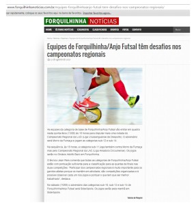Anjos do Futsal no Portal Forquilhinha Notícias - 12/08/2015