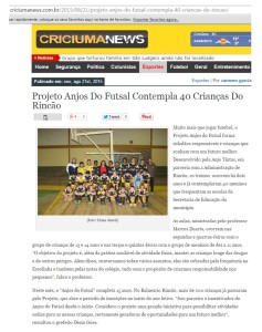 Anjos do Futsal no Portal Criciúma News - 21/08/2015