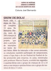 Anjos do Futsal no Jornal Diário de Notícias - 22/08/2015
