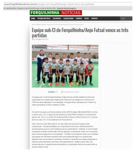 Anjos do Futsal no Portal Forquilhinha Notícias - 24/08/2015