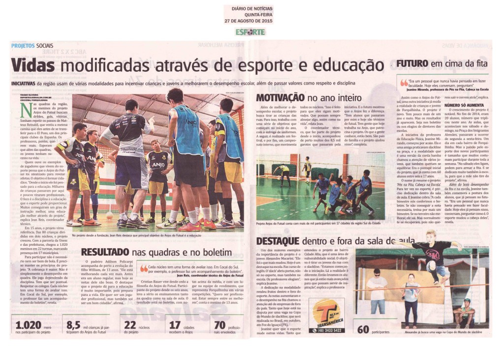 Anjos do Futsal no Jornal Diário de Notícias - 27/08/2015