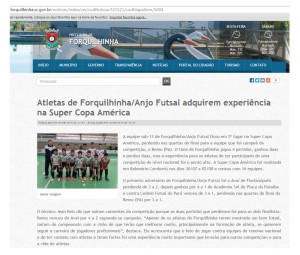 Anjos do Futsal no portal da prefeitura de Forquilhinha - 10/082015