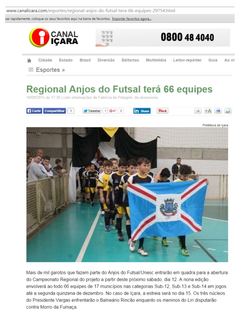 Anjos do Futsal no Canal Içara - 10/09/2015
