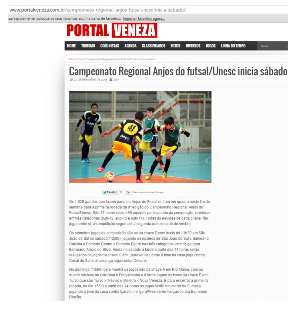 Anjos do Futsal no Portal Veneza - 11/09/2015