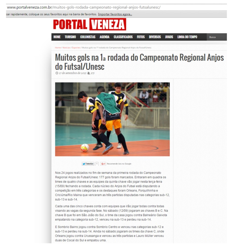 Anjos do Futsal no Portal Veneza - 17/09/2015