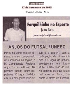 Anjos do Futsal no Jornal Volta Grande - 17/09/2015