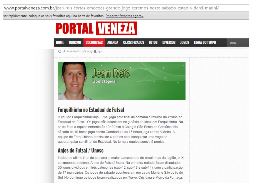 Anjos do Futsal no Portal Veneza - 18/09/2015