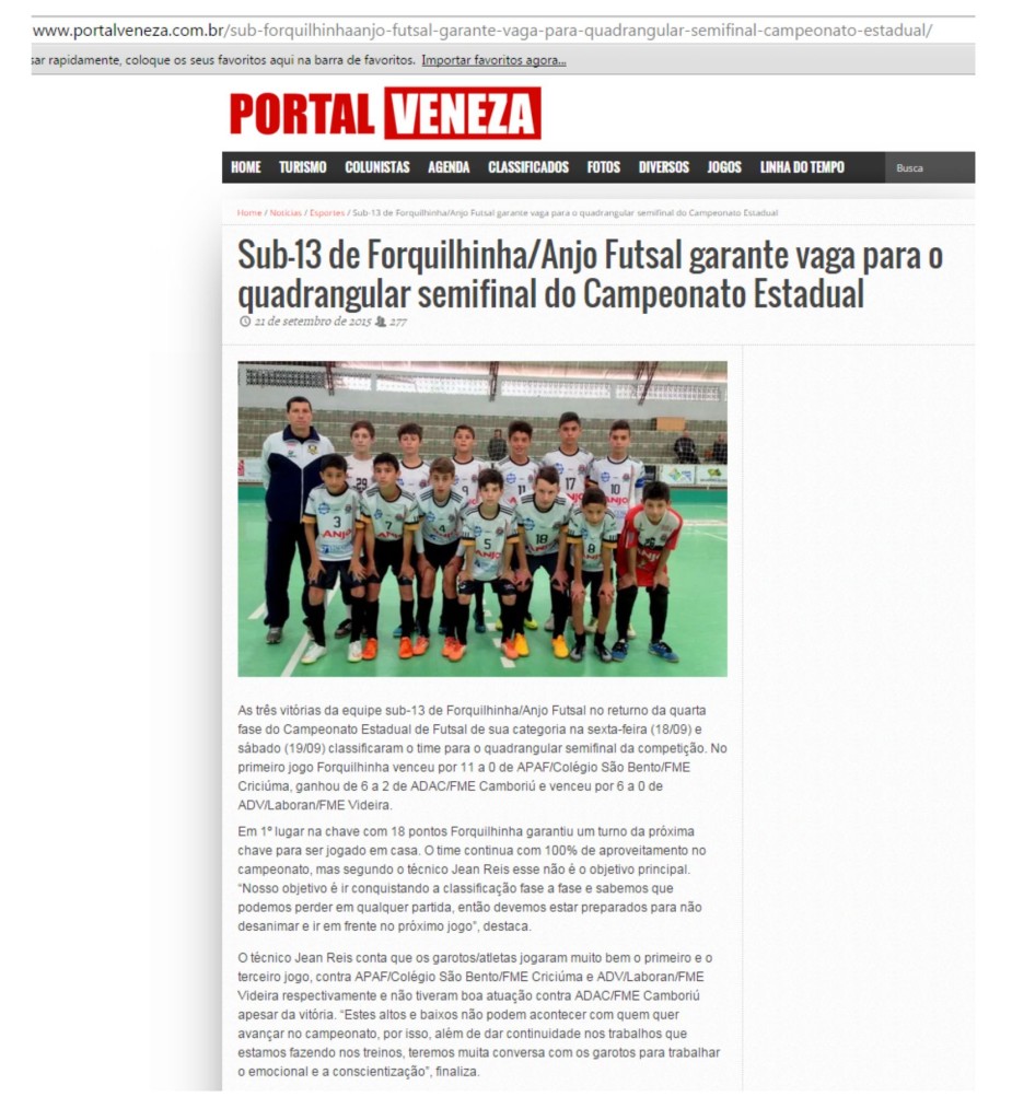 Anjos do Futsal no Portal Veneza - 21/09/2015