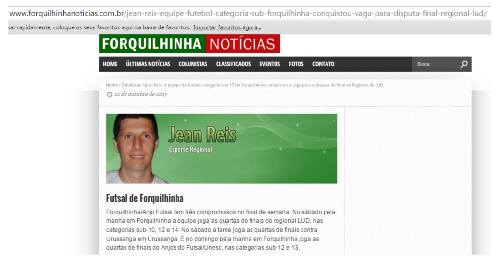 Anjos do Futsal no Portal Forquilhinha Notícias - 22/10/2015