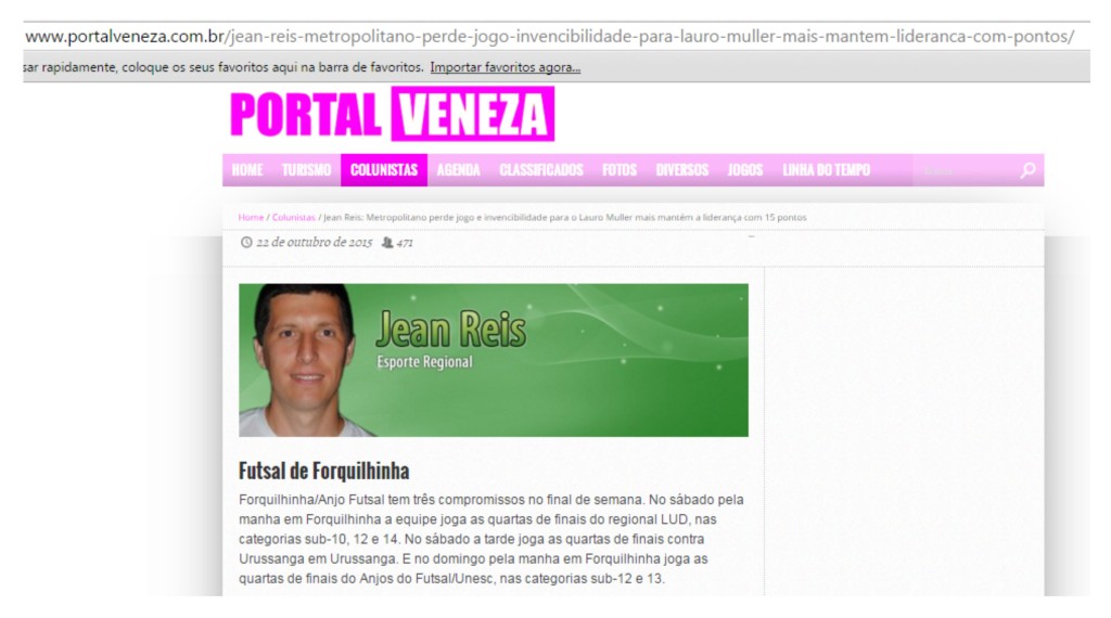 Anjos do Futsal no Portal Veneza - 22/10/2015